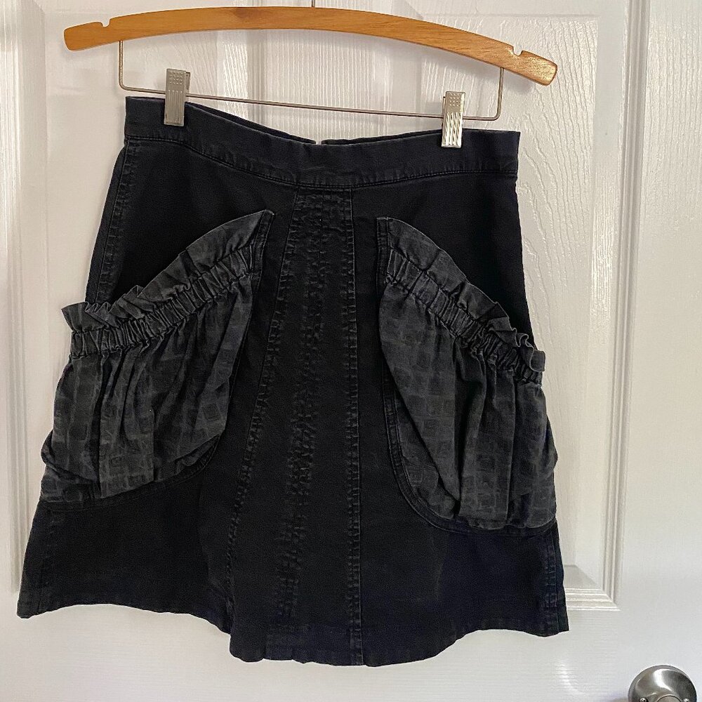 Black and Dark Grey Midi Skirt with Exaggerated Deep Pockets